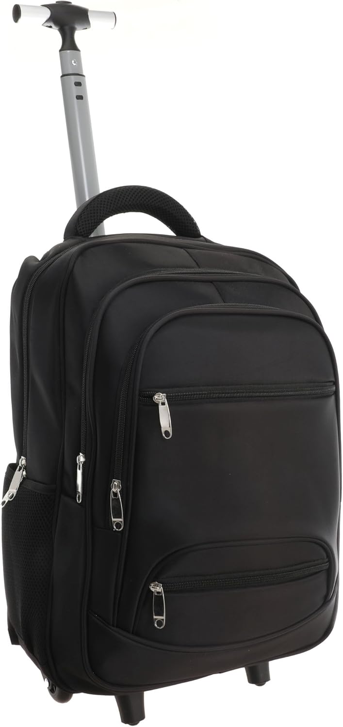 Trolley Reiserucksack Schwarz, 50x35x20cm, 1,78kg, 17 Zoll Laptopfach, 4 Zusatzfächer, 2 Seitentaschen, Handgepäck für Business, Schule & Reisen