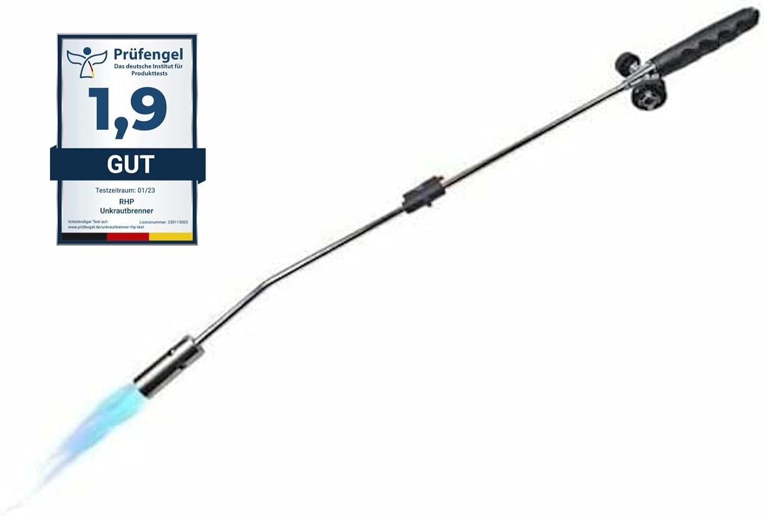 Unkrautvernichter 80cm, Gasbrenner mit Piezozündung, Abflammgerät max 1000 °C, Brenner Flamme regulierbar, ideal als Grillanzünder (Nur Unkrautbrenner)