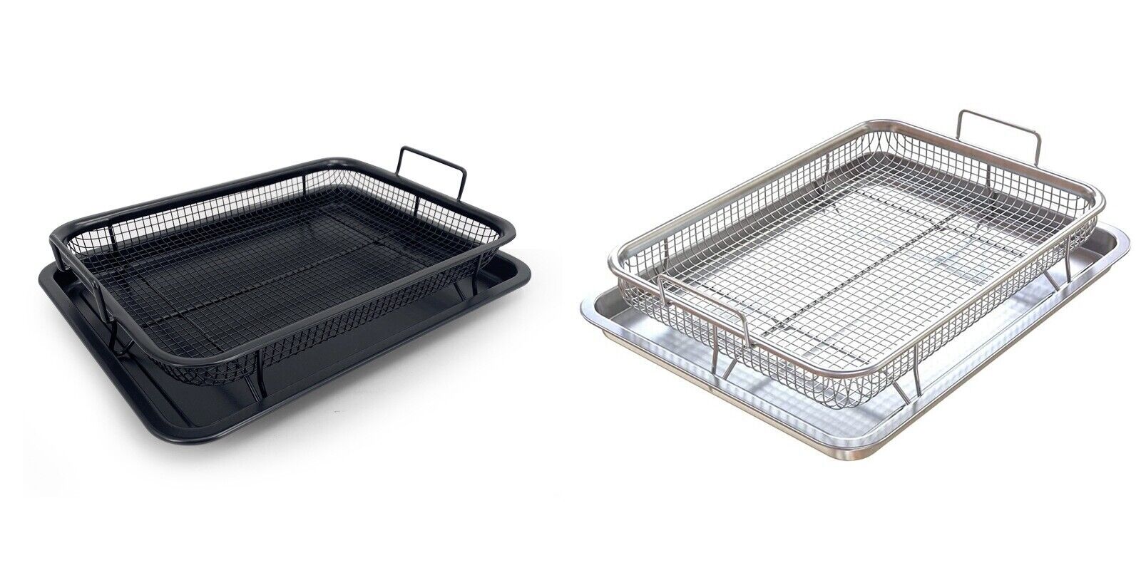 Crisper Grillkorb: Knusprige Genüsse ohne Fett! Das zweiteilige Set ermöglicht fettarmes, heißluftgegartes Vergnügen im Ofen. Edelstahlkorb für Pommes, Nuggets & mehr