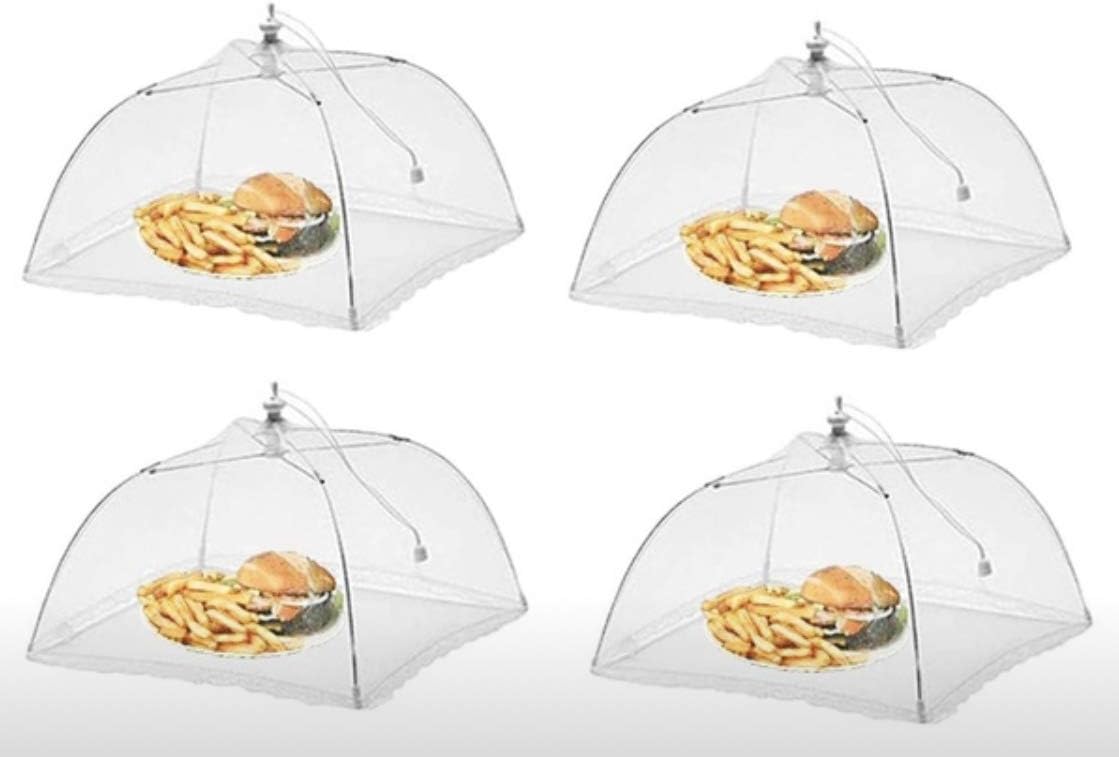 Fliegenhaube XL 4er Set Abdeckhaube für Essen, Faltbare Kuchenabdeckung Fliegenschirm Lebensmittel Abdeckung, Perfekter Fliegen-Schutz für Essen, Obst, Picknick, BBQ, 30x30x30 cm, Weiß
