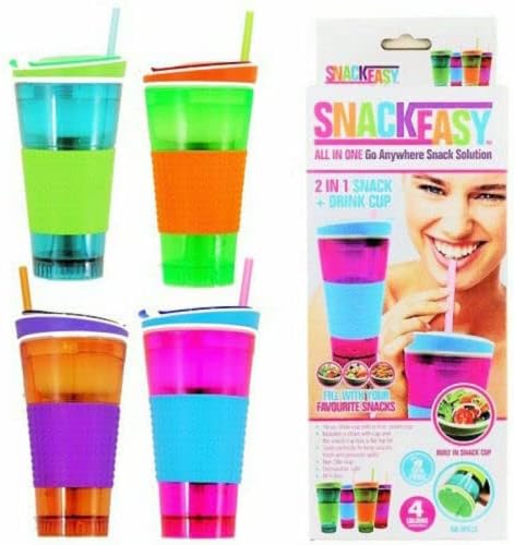 2 IN 1 BECHER TO GO + SNACK GETRÄNK REISE BECHER STROHHALTER FOOD KINDER SCHULE - Zufällige Farben