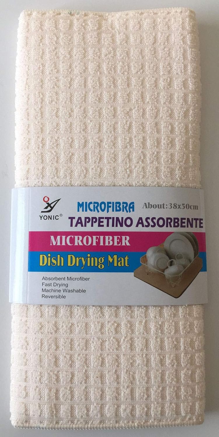 ABTROPFMATTE MIKROFASER ABTROPFTABLETT SPÜLUNTERLAGE GLÄSERMATTE Geschirr ZUM TROCKNEN 38 x 50 cm (Beige)
