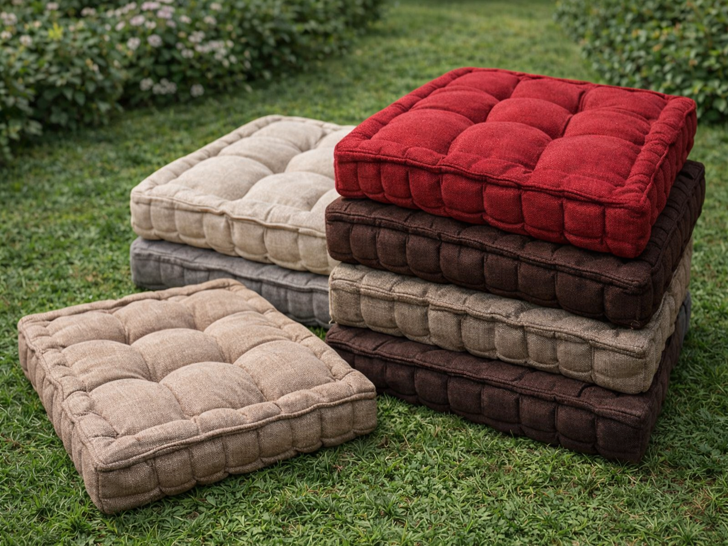 4 x Premium Stuhlkissen mit 100% Polyesterfüllung, 40x40x8 cm, für Innen- und Außenbereich, Modernes Uni-Design mit Tragegriff, Hochwertige Sitzauflagen für Komfort und Stil